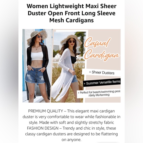 JUST IN!! Lightweight, Open Sheer Cardigan/Duster/Beach Cover, Silver, Size XL - Picture 9 of 9